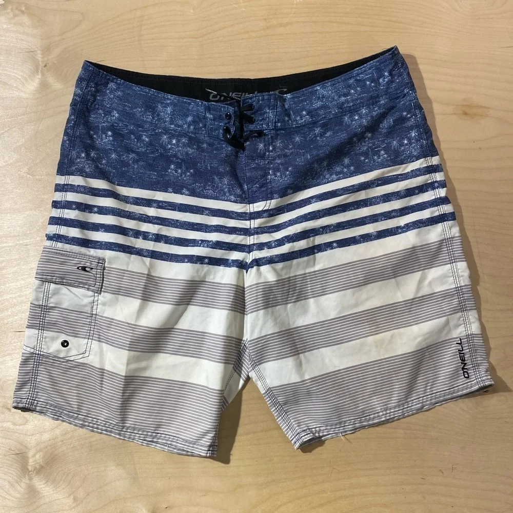 O'Neill Navy and White Striped Board Shorts 40 (OS)
